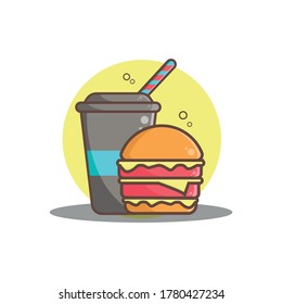 burger illustration with drinks icon. Fast Food Icon Concept. flat cartoon style