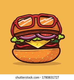 burger illustration with eyeglasses. hand drawing artwork. vintage style vector