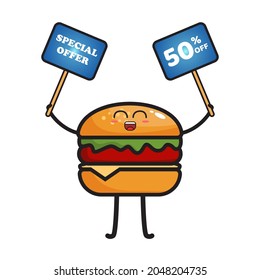 Burger illustration with funny, happy, angry, and adorable facial expressions.