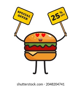 Burger illustration with funny, happy, angry, and adorable facial expressions.
