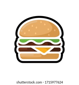 Burger illustration. Hamburger flat icon or sticker. Vector.