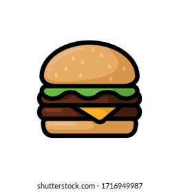 Burger illustration. Hamburger flat icon or sticker. Vector.