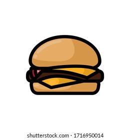 Burger illustration. Hamburger flat icon or sticker. Vector.