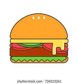 Burger Illustration. Hamburger icon. Flat burger Vector illustration.