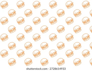 Un patrón de ilustración de hamburguesa con contorno naranja y fondo blanco, envases de alimentos, ilustración de menú