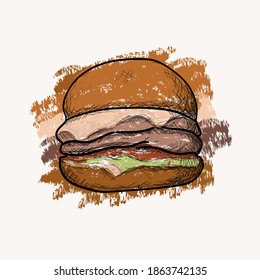 Burger illustration. Suitable for clothes, food, restaurants, posters and more