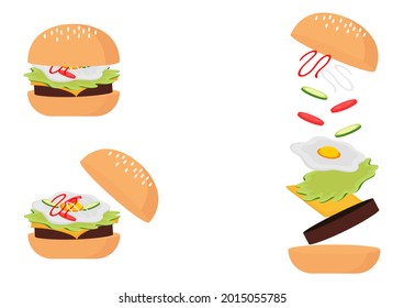 burger illustration with three types of outer corner burger design, inner burger and fill in the inner detail of the burger