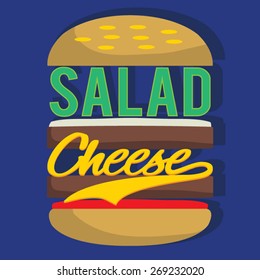 Burger illustration, typography, t-shirt graphics, vectors