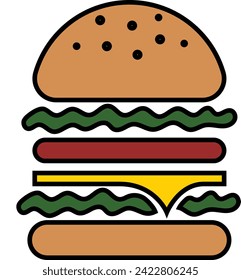 ilustración de la hamburguesa utilizando técnicas de arte de línea y de color