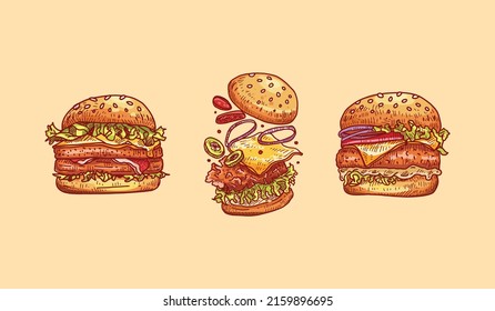 Ilustración de Burger Vector para Menú o Logotipo