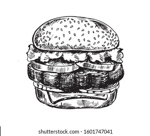 Burger illustrations.  Hand drawn style. 