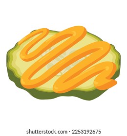 Burger ingredient icon isometric vector. Pickled cucumber slice and sauce strip. Fast food product