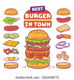Burger and its ingredient vector illustration