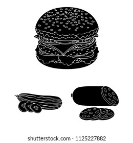 Burger and ingredients black icons in set collection for design. Burger cooking vector symbol stock web illustration.