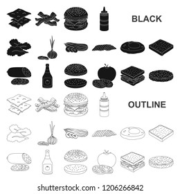Burger and ingredients black icons in set collection for design. Burger cooking vector symbol stock web illustration.