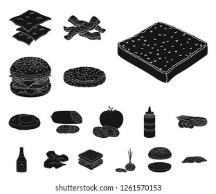 Burger and ingredients black icons in set collection for design. Burger cooking vector symbol stock web illustration.