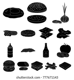 Burger and ingredients black icons in set collection for design. Burger cooking vector symbol stock web illustration.