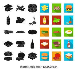Burger and ingredients black,flat icons in set collection for design. Burger cooking vector symbol stock web illustration.