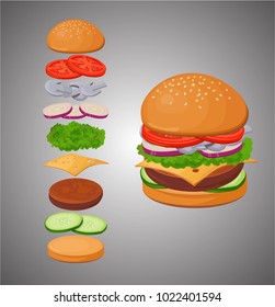 Burger ingredients and burger bun 