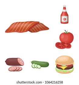 Burger and ingredients cartoon icons in set collection for design. Burger cooking vector symbol stock web illustration.