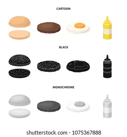 Burger and ingredients cartoon,black,monochrome icons in set collection for design. Burger cooking vector symbol stock web illustration.