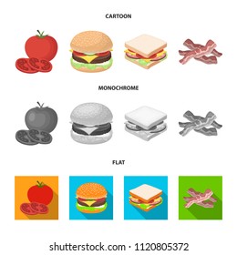 Burger and ingredients cartoon,flat,monochrome icons in set collection for design. Burger cooking vector symbol stock web illustration.
