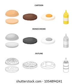 Burger and ingredients cartoon,outline,monochrome icons in set collection for design. Burger cooking vector symbol stock web illustration.
