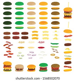 Burger ingredients creation set. Vector.