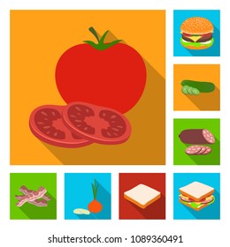 Burger and ingredients flat icons in set collection for design. Burger cooking vector symbol stock web illustration.