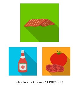 Burger and ingredients flat icons in set collection for design. Burger cooking vector symbol stock web illustration.