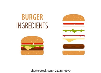 Burger ingredients, great design for any purposes. Isolated hamburger vector illustration. EPS10