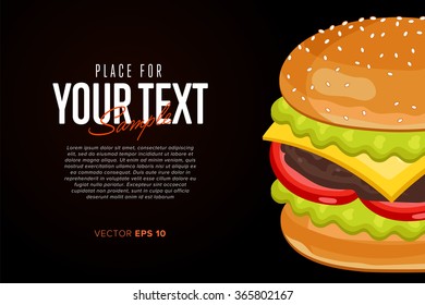 Burger ingredients and burger isolated on black background