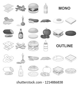 Burger and ingredients monochrom icons in set collection for design. Burger cooking vector symbol stock web illustration.