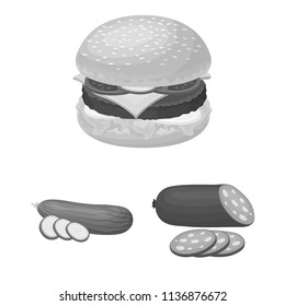 Burger and ingredients monochrome icons in set collection for design. Burger cooking vector symbol stock web illustration.