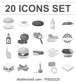 Burger and ingredients monochrome icons in set collection for design. Burger cooking vector symbol stock web illustration.