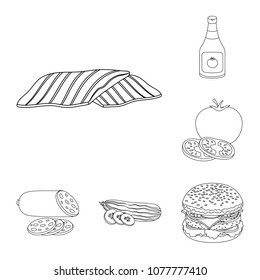 Burger and ingredients outline icons in set collection for design. Burger cooking vector symbol stock web illustration.