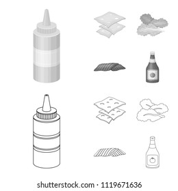 Burger and ingredients outline,monochrome icons in set collection for design. Burger cooking vector symbol stock web illustration.