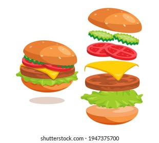 Burger ingredients vector illustrations design