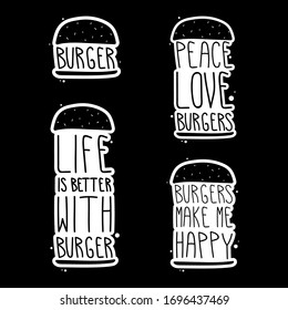 Burger inscription set. It can be used for menu, banner, poster, label, packaging and other promotional marketing materials.
