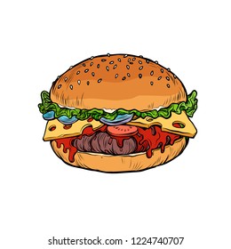 Burger, isolate on white background. Pop art retro vector illustration vintage kitsch