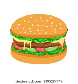 Burger isolated on white background. Vector EPS10. Fast food. Unhealthy eating.