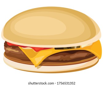Hamburguesa aislada en un fondo blanco. Comida rápida al estilo de las caricaturas.