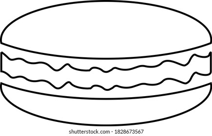 Burger isolated on white background. Vector black and white illustration. Great for labels, menus, posters, banners, vouchers, coupons, business promotion, and more.