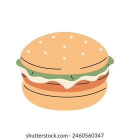 Burger isolated on white background. Fast food flat . 90s aesthetic. y2k element. 