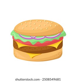 Burger isolated on white background. Fast food. Street food. Vector illustration