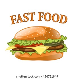 Burger isolated on white background. Cheeseburger vector illustration. Fast food concept. 