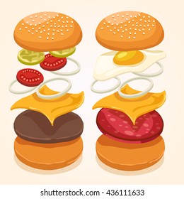 Burger Isolated Set : Vector Illustration