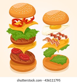 Burger Isolated Set : Vector Illustration