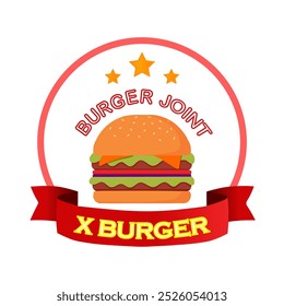 Burger joint, burger shop, logo for a store, snack bar that mainly sells burgers on its menu. Image in vector file format, logo.