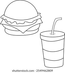 Dibujo de Vector de hamburguesa y jugo